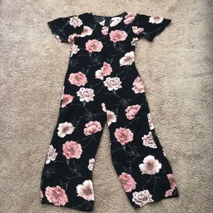 Girls Black floral jumpsuit